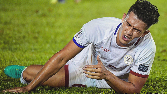SIDELINED. Azkals defender Luke Woodland will sit out the rest of the tournament. 