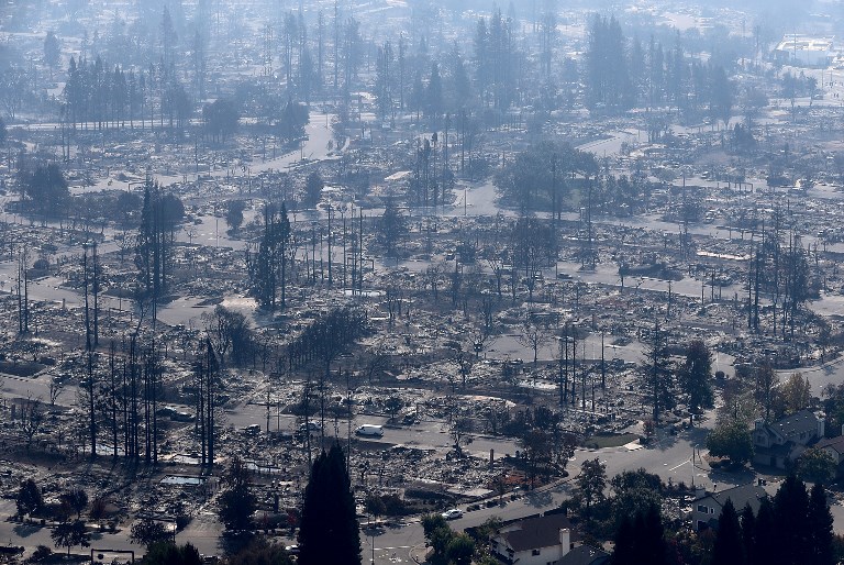 REDUCED TO ASHES. An aerial view of homes that were destroyed by the Tubbs Fire on October 11, 2017 in Santa Rosa, California. Photo by Justin Sullivan/Getty Images/AFP  