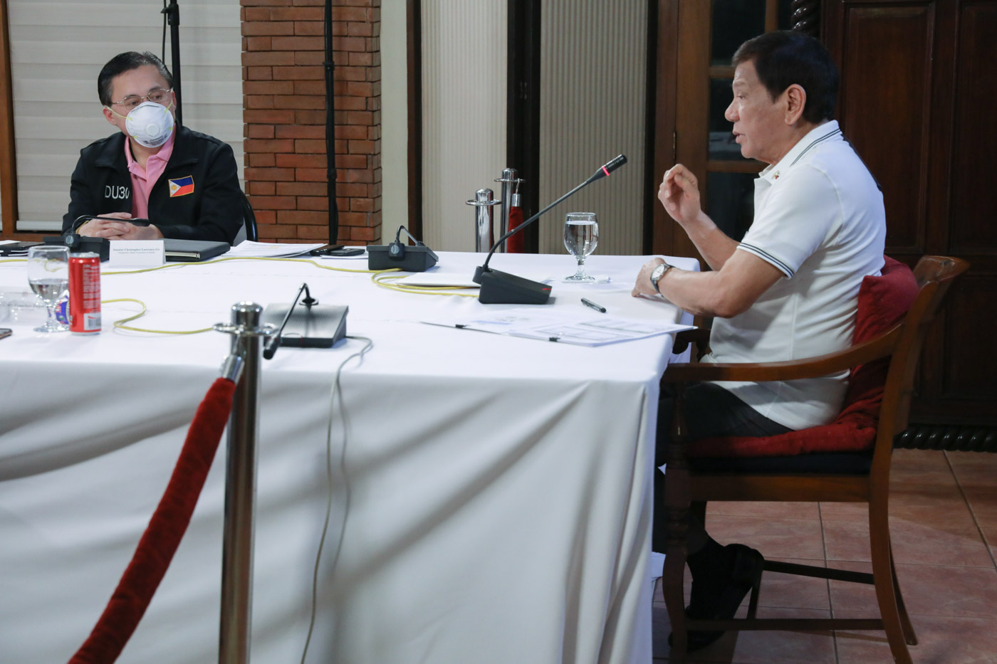 STILL BY DUTERTE'S SIDE. Senator Bong Go attends coronavirus task force meetings despite not being part of the executive branch. Malacañang photo 