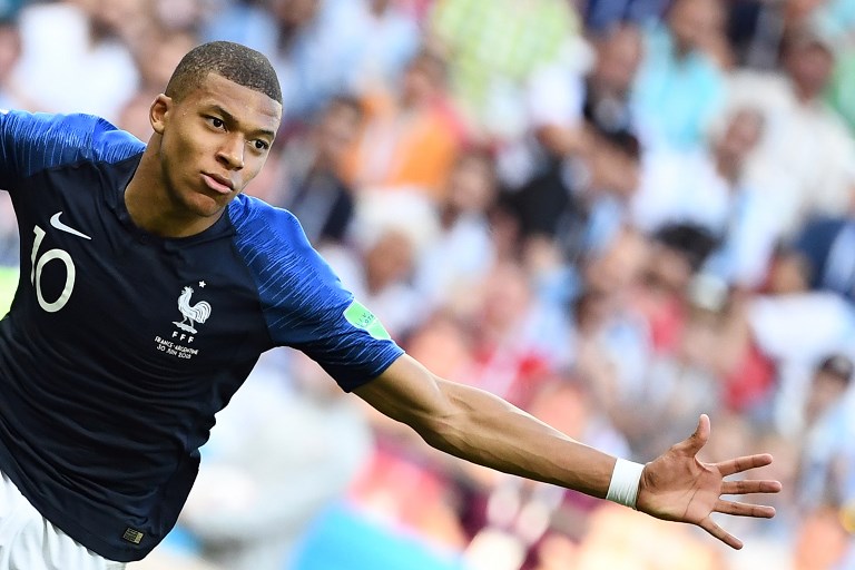 HISTORIC COMPANY. Kylian Mbappe becomes the first teenager since a 17-year-old Pele to score twice in a World Cup game. Photo by Franck Fife/AFP 