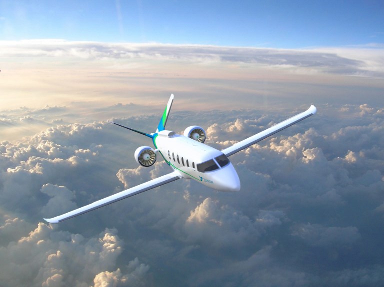 HYBRID PLANE. A computer-generated image released by electric aircraft start-up Zunum Aero on April 4, 2018 shows a hybrid-electric regional aircraft flying. Image by Zunum Aero/AFP 