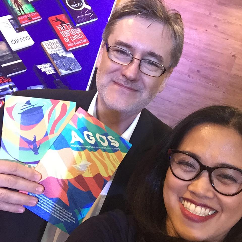 EU LITERATURE In FILIPINO. Czech Republic ambassador to the Philippines Jaroslav Olša and Anvil Publishing's general manager Andrea Pasion-Flores poses with a copy of 'Layag' and 'Agos' during the European Literature Fair. Photo from Facebook/Czech Embassy Manila  