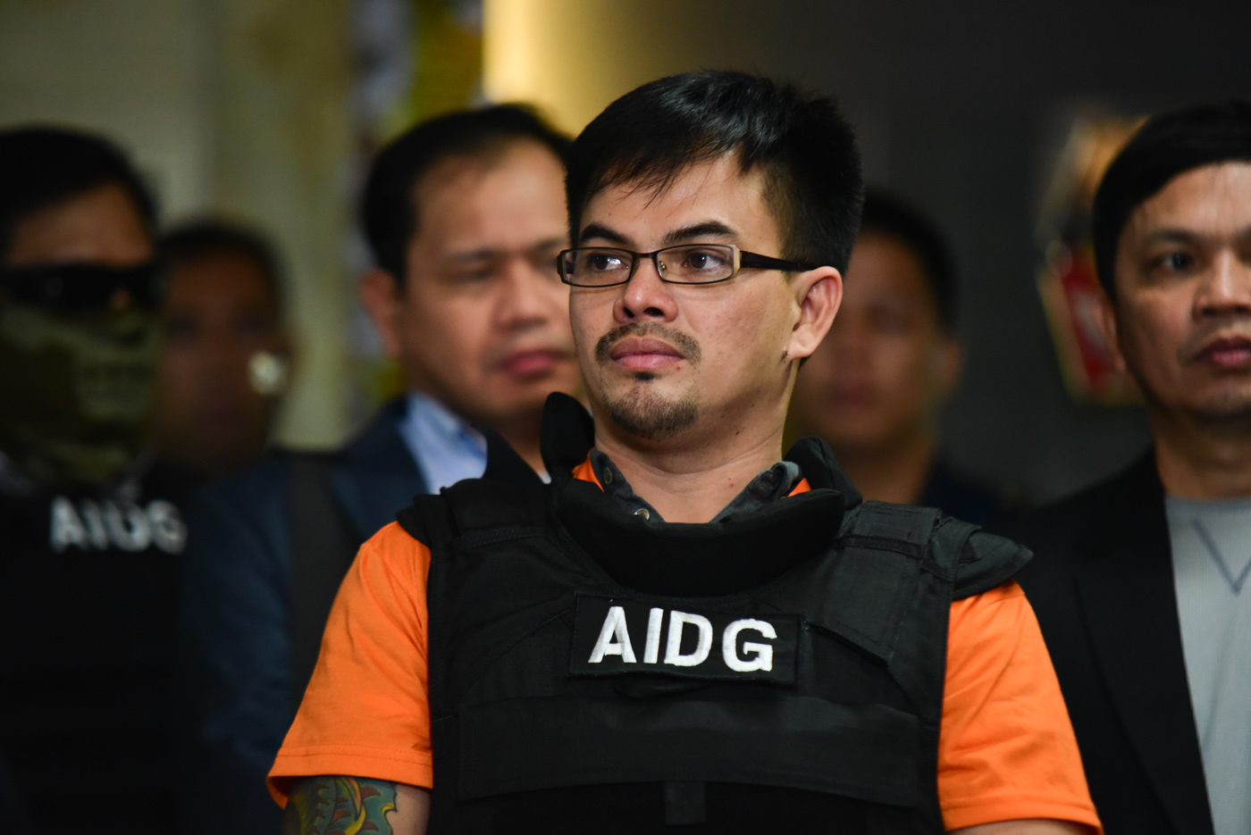 NO COMMENT. Alleged drug lord Kerwin Espinosa defers comment on the supposed involvement of Senator Leila de Lima in the drug trade at a press conference in Camp Crame on November 18, 2016. Photo by Alecs Ongcal/Rappler  