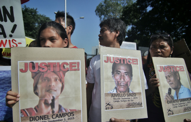 JUSTICE SOUGHT. Indigenous peoples and religious leaders join a rally to seek justice for murdered Lumad leaders in Mindanao. File photo by Vincent Go/Rappler 
