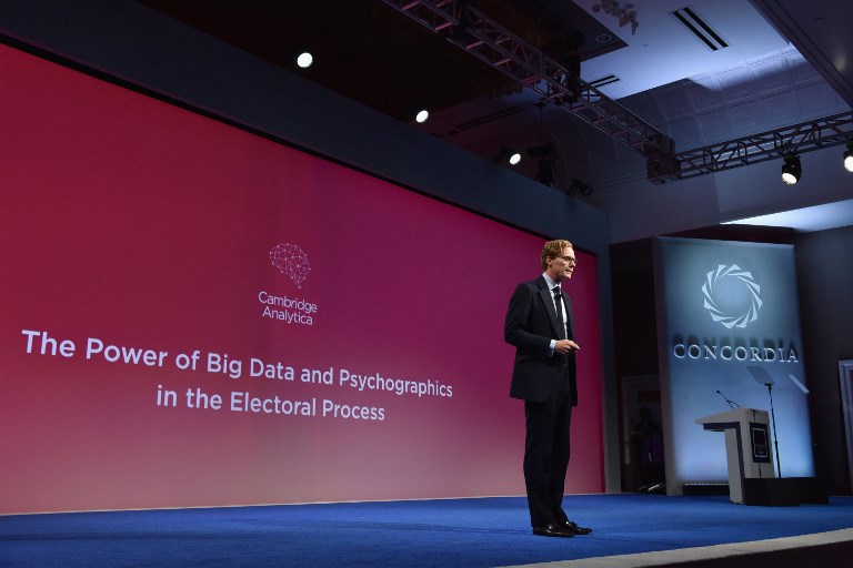DATA BREACH SCANDAL. In this file photo, CEO of Cambridge Analytica Alexander Nix speaks at the 2016 Concordia Summit - Day 1 at Grand Hyatt New York on September 19, 2016 in New York City. File photo by Bryan Bedder/Getty Images for Concordia Summit/AFP 
