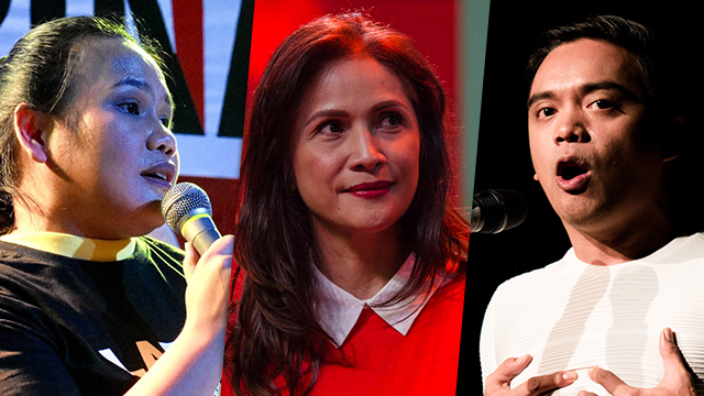 DISMAYED. Bituin Escalante, Agot Isidro, and Juan Miguel Severo are among the celebrities who voiced out their frustration on the Sea Games preparations. File photos by Angie de Silva/Rob Reyes/Martin San Diego/Rappler 