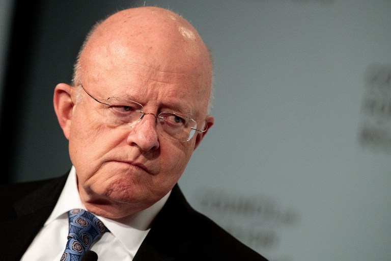 In this photo, James Clapper, U.S. Director of National Intelligence, pauses while speaking at the Council of Foreign Relations, October 25, 2016 in New York City. Drew Angerer/Getty Images/AFP 