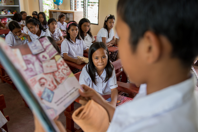 IN SCHOOL. Students attend class inside the new classrooms at the Bislig Elementary School in Tanauan, Leyte. Photo by Ariel Javellana/ADB
