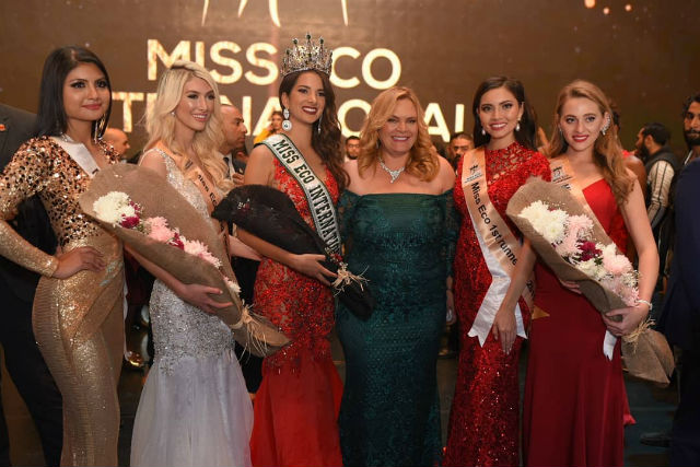 MISS ECO INTERNATIONAL 2019. Peru's Suheyn Cipriani is crowned as Miss Eco International 2019. She is seen with her runners-up, including Maureen Montagne of the Philippines, and the pageant president Amaal Rezk. Photo from Facebook/Miss Eco International  