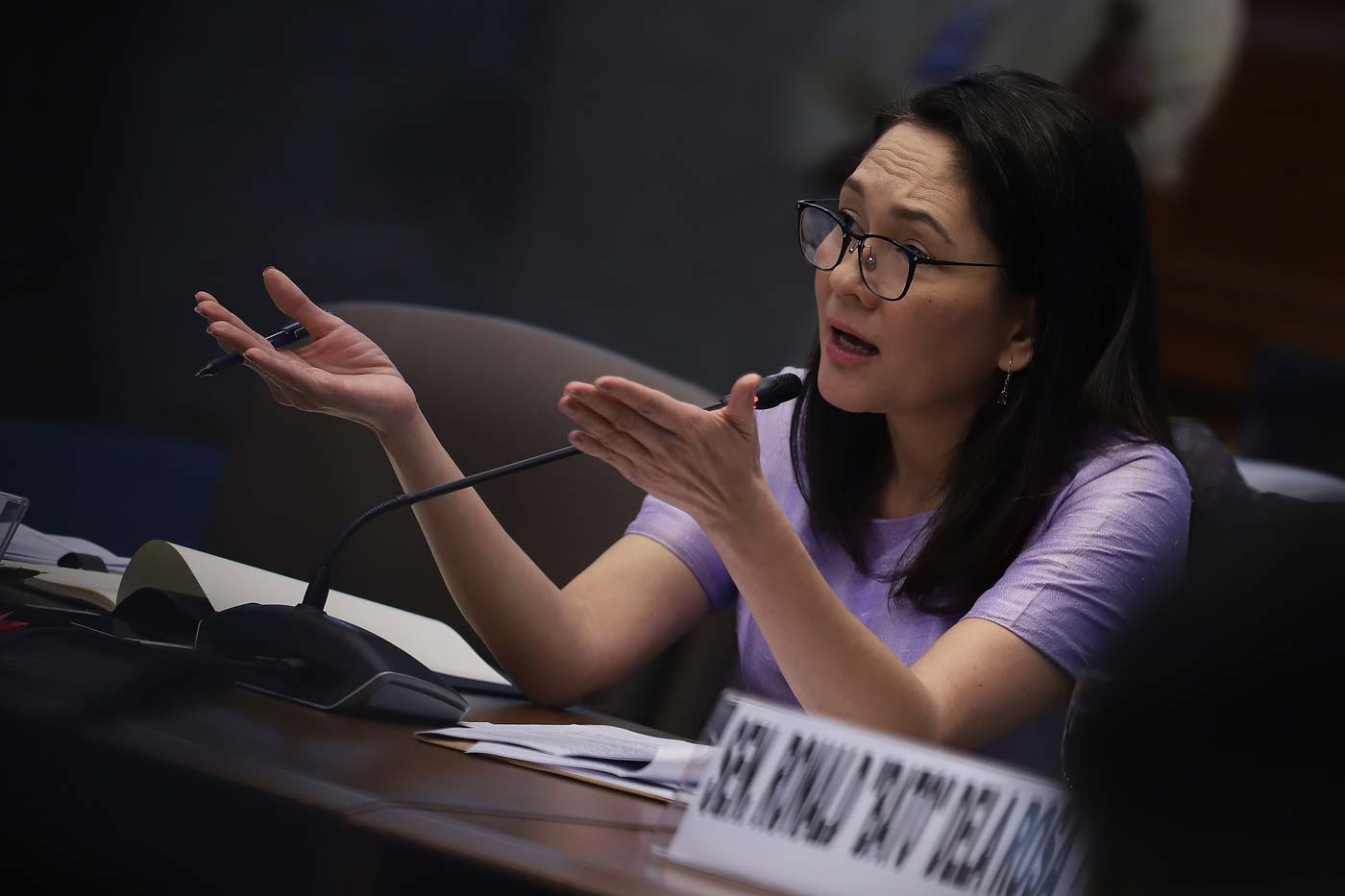 UNNECESSARY. Senator Risa Hontiveros raises the unnecessary passage of the Bayanihan to Heal as One law. Senate PRIB photo 