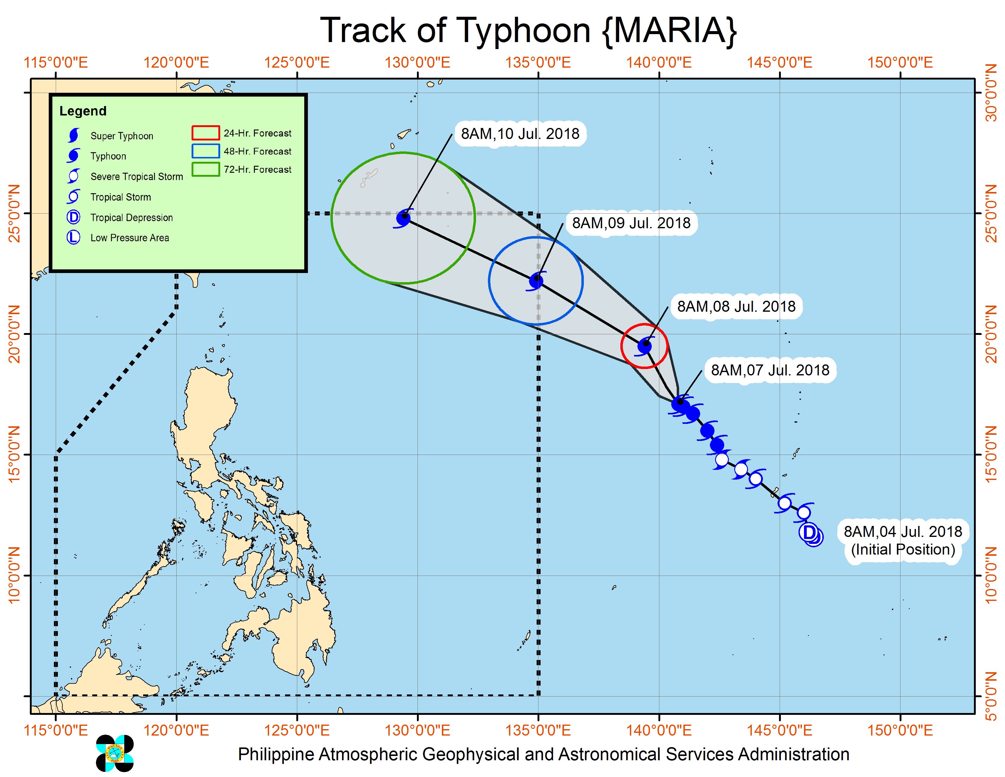 Forecast track of Typhoon Maria as of July 7, 2018, 11 am. Image courtesy of PAGASA 