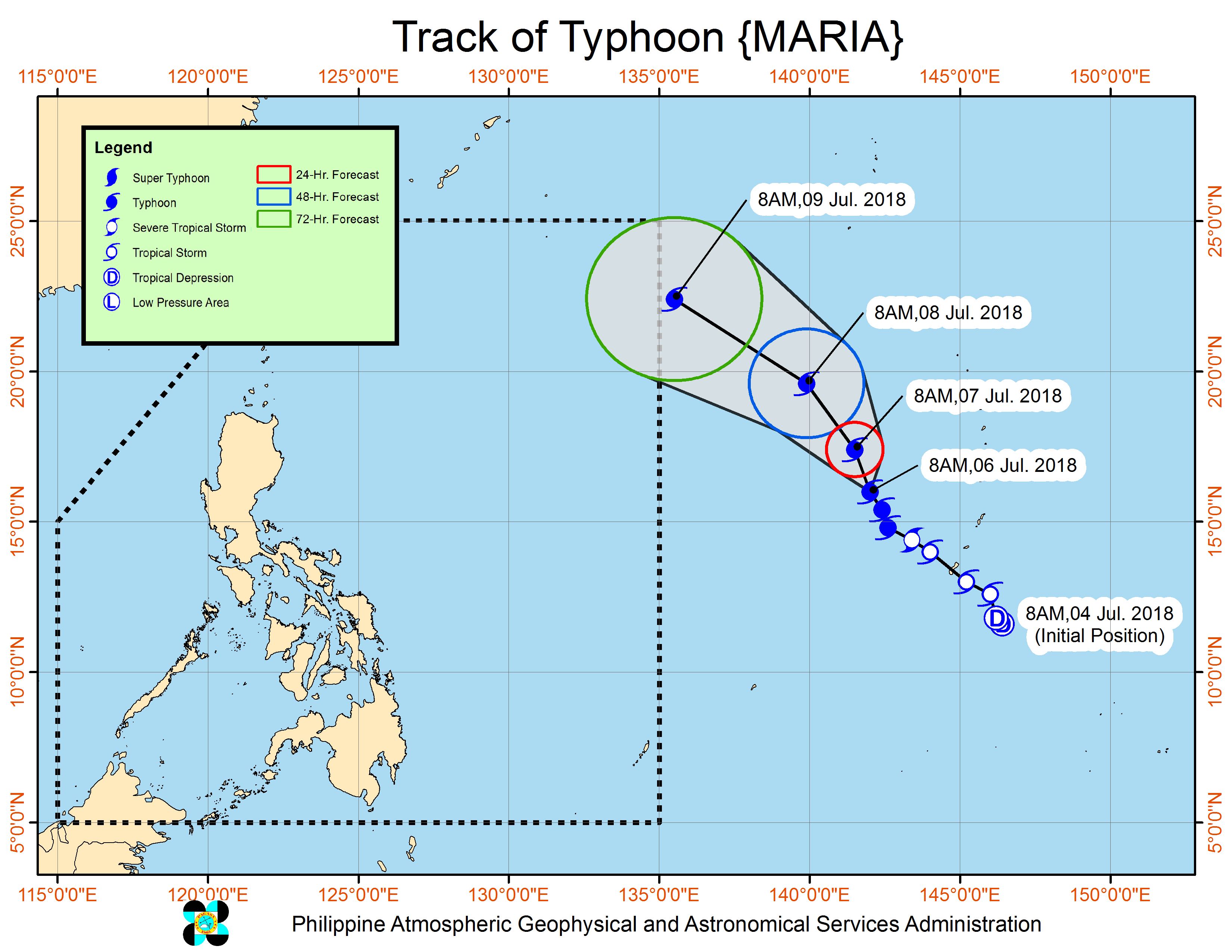 Forecast track of Typhoon Maria as of July 6, 2018, 11 am. Image courtesy of PAGASA 