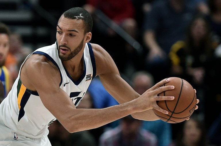 STIFLE TOWER. Rudy Gobert beats out MVP contenders Giannis Antetokounmpo and Paul George for Defensive Player of the Year. File photo by Gene Sweeney Jr./Getty Images/AFP  