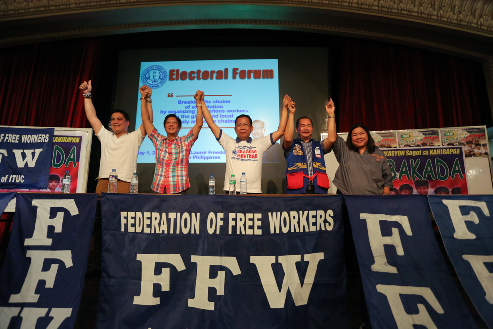 ENDORSEMENT. Labor groups endorse Senator Ferdinand 'Bongbong' Marcos Jr for vice president on May 1, 2016. Photo by Jasmin Dulay/Rappler 