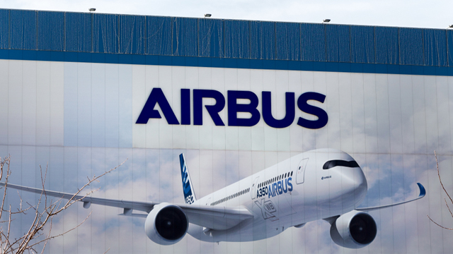AIRBUS. The Airbus logo on the company's building in Illescas, Spain. Photo from Shutterstock 