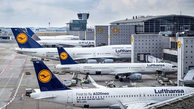PARKED. Lufthansa planes in Frankfurt, Germany. File photo from Shutterstock 