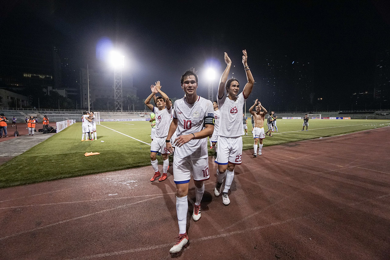 FIRST WIN. The Philippine Azkals begin their 2018 Suzuki Cup campaign with a stunning win. File photo by Glen Charles Lopez/Philippine Football Federation 