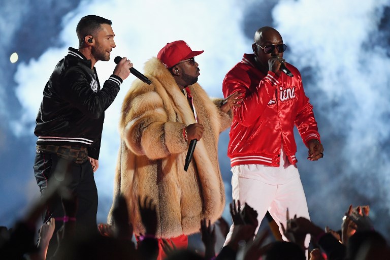 ONSTAGE. Big Boi and Sleepy Brown perform with Adam Levine and Maroon 5 during the Pepsi Super Bowl LIII Halftime Show at Mercedes-Benz Stadium on February 3, 2019 in Atlanta, Georgia. Photo by Harry How/Getty Images/AFP 