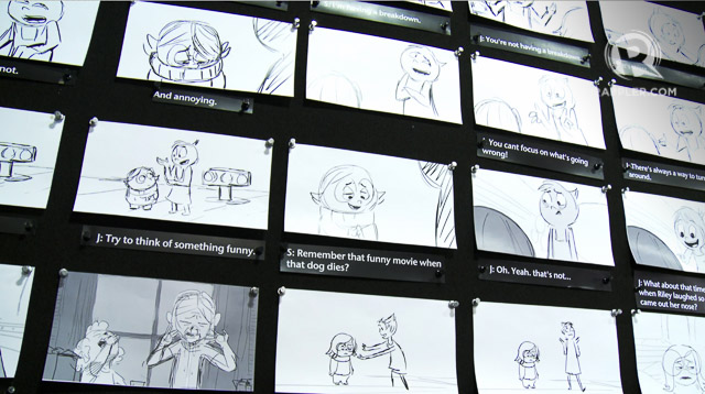 FIND THE FUN. Sketches of a scene where Joy and Sadness discuss Riley's memories. Rappler screengrab/Courtesy of Disney-Pixar 