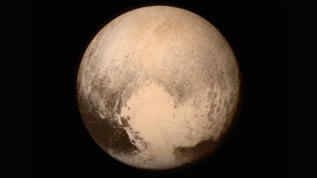 UP CLOSE AND PERSONAL. This is the last and most detailed image of Pluto sent to Earth before the moment of closest approach, captured from New Horizons at about 4 pm EDT on July 13, about 16 hours before the moment of closest approach. The spacecraft was 476,000 miles (766,000 kilometers) from the surface. Image courtesy NASA 