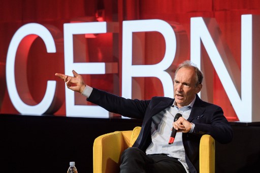 TIM BERNERS-LEE. World Wide Web inventor Tim Berners-Lee delivers a speech during an event marking 30 years of World Wide Web, on March 12, 2019 at the CERN in Meyrin near Geneva. File photo by Fabrice Coffrini/AFP 