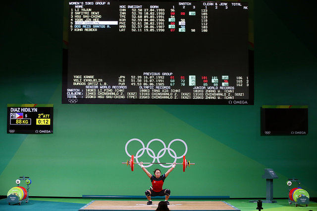 TOUGH. Hidilyn Diaz of the Philippines displays her toughness in competition. EPA/NIC BOTHMA