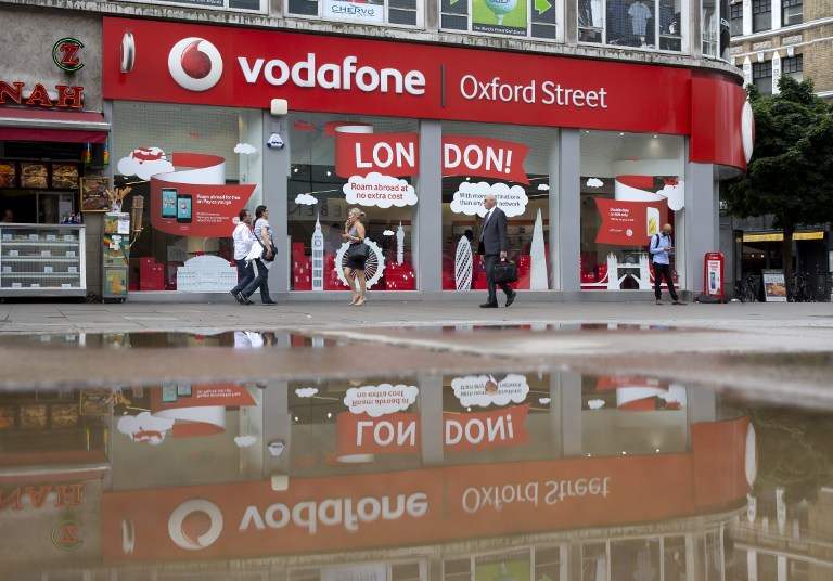 PENALIZED. A Vodafone store is pictured in central London on July 22, 2016. File photo by Justin Tallis/AFP 