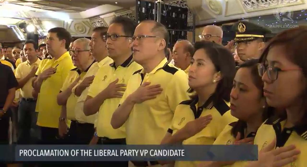 ALL SET. The Liberal Party proclaims Leni Robredo as its vice presidential candidate 