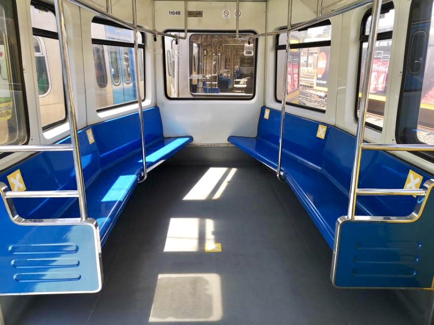 LRT-1. Physical distancing is enforced on the LRT-1 with the help of seat and floor markings. Photo from LRMC  