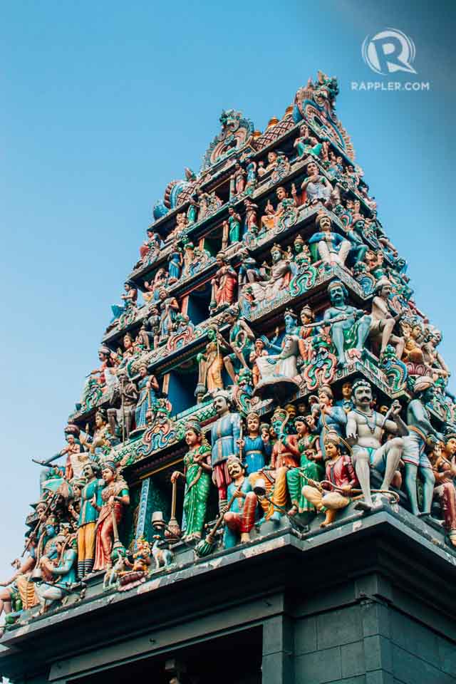 TO MOTHER MĀRI. Established by Indian pioneer Naraina Pillai in 1827, Sri Mariamman is the oldest Hindu temple in Singapore and was dedicated to the goddess of rain, Māri. Its ornate gopuram or entrance tower is a distinguishing mark of temples built in the Dravidian (South Indian) style. 
