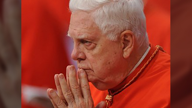 CARDINAL LAW. US Cardinal Bernard Francis Law prays during the Eucharistic celebration with the new cardinals on November 21, 2010 at St Peter's basilica at The Vatican. File photo by Alberto Pizzoli/AFP 