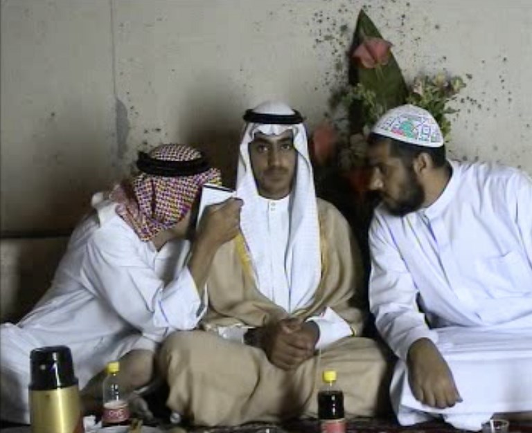SAUDI CITIZENSHIP. An undated file video grab released by the Central Intelligence Agency (CIA) on November 1, 2017 and taken by researchers from the Federation for Defense of Democracies' Long War Journal, shows an image from the wedding of killed Al-Qaeda leader Osama Bin Laden's son Hamza. Handout / FEDERATION FOR DEFENSE OF DEMOCRACIES / AFP   