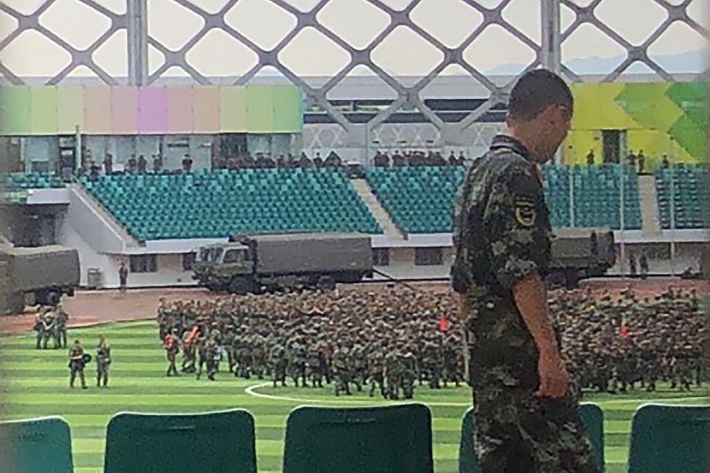 CHINA'S MILITARY. Chinese military personnel gather at the Shenzhen Bay stadium in Shenzhen, bordering Hong Kong in China's southern Guangdong province, on August 15, 2019. File photo by Agence France-Presse 