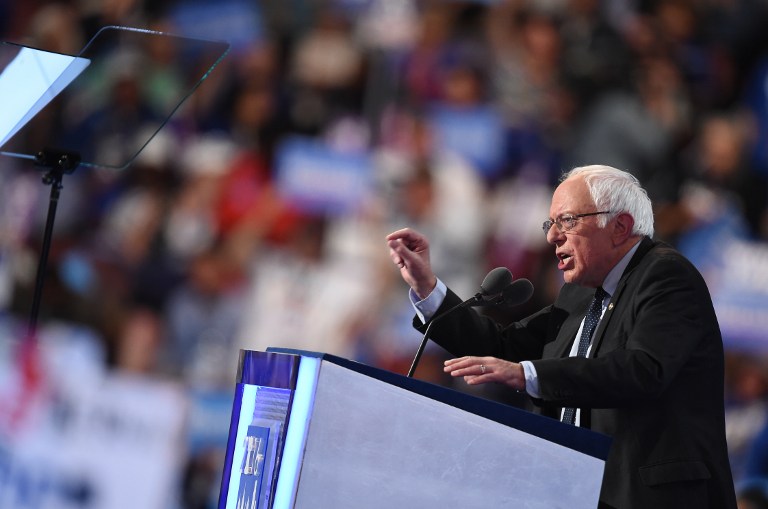 BACK IN THE RACE. United States Senator Bernie Sanders kicks off his campaign with attacks on Republican president Donald Trump . File photo by Robyn Beck/AFP 