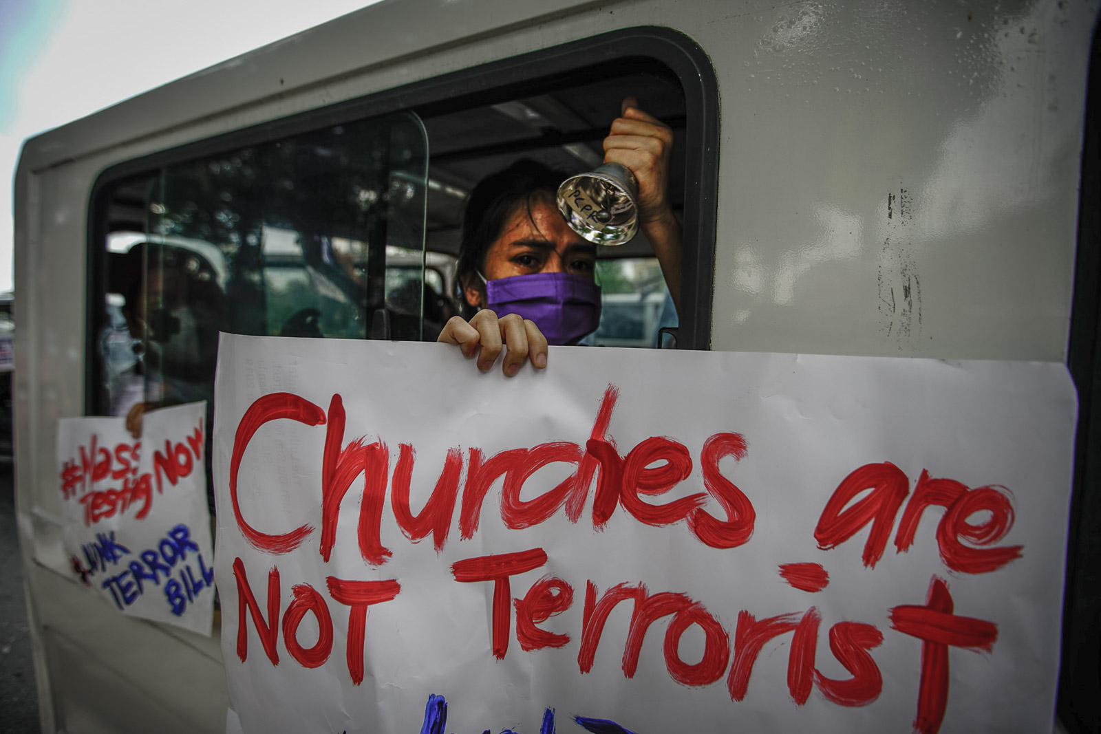 VOICE OF FAITH. Church representatives join a protest outside Congress on June 3, 2020, to condemn the proposed anti-terror law in the Philippines. Photo by Jire Carreon/Rappler  