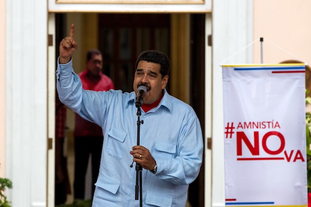In this file photo, Venezuelan President Nicolas Maduro speaks during a demonstration against the Amnesty Law, in Caracas, Venezuela, April 7, 2016. Miguel Gutierrez 