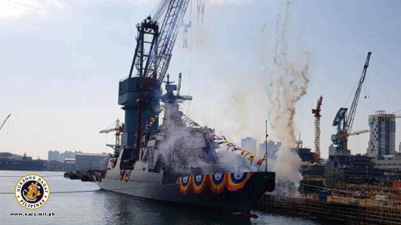 PHILIPPINE WARSHIP. The brand new BRP Antonio Luna, a multidimensional frigate, is launched to sea for the first time at the Hyundai Heavy Industries shipyard in South Korea on November 8, 2019. Photo from the Philippine Navy 