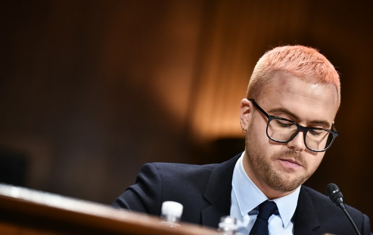 WHISTLEBLOWER. In this file photo, Cambridge Analytica former employee and whistleblower Christopher Wylie testifies before the Senate Judiciary Committee on Cambridge Analytica and data privacy in the Dirksen Senate Office Building on Capitol Hill in Washington, DC on May 16, 2018. File photo by Mandel Ngan/AFP 