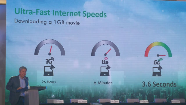 'CONSUMER BENEFITS'. A slide shows the potential speed improvement that 5G brings  