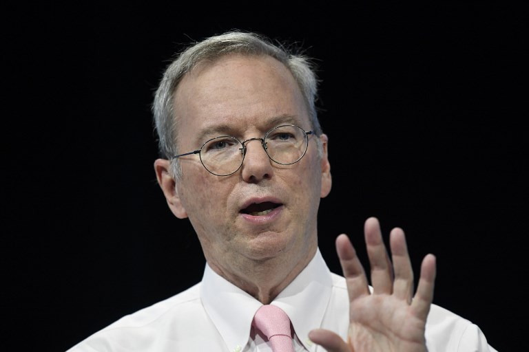 SCHMIDT. Executive Chairman Alphabet Inc. Eric Schmidt gestures as he speaks during a session at The Viva Technology Event in Paris on June 15, 2017. Photo by Bertrand Guay/AFP 