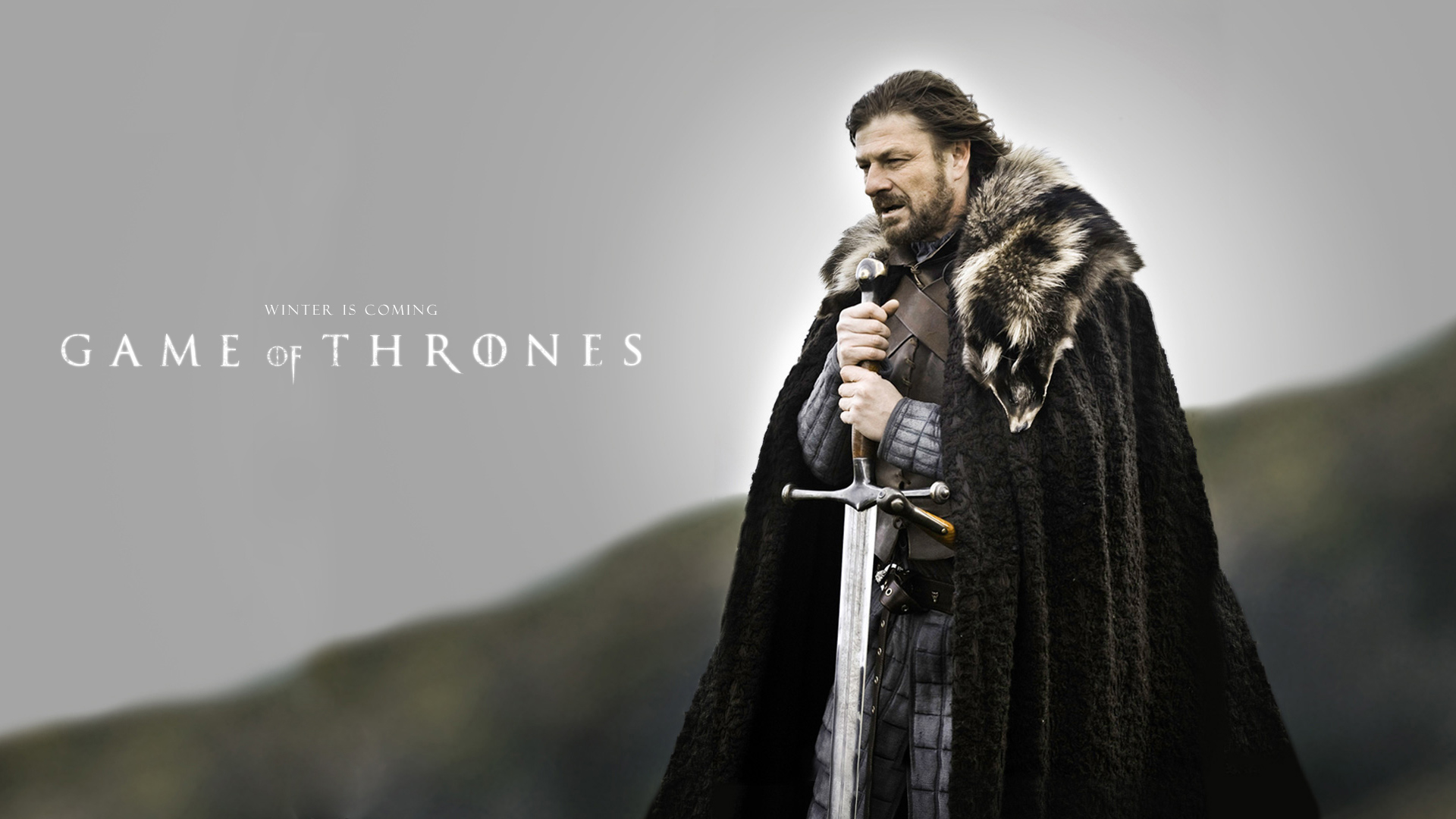 Poster promo GoT menampilkan karakter Eddard Stark dengan moto 'Winter is coming'.  
