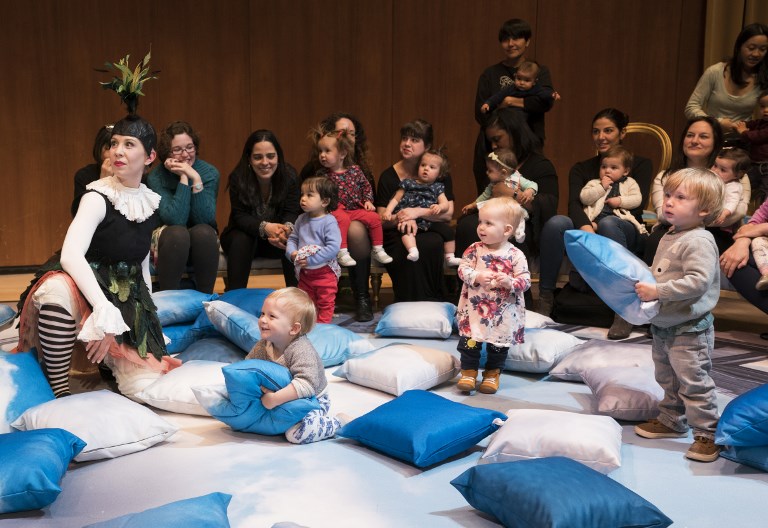 TODDLER ATTENTION. The character Uccellina, played by Charlotte Hoather, performs for children and their parents during the presentation of 'BambinO' on April 30, 2018 at the Metropolitan Opera House in New York.  Photo by Don Emmert/AFP  
