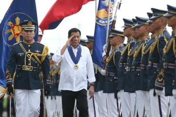 MORE FORCES NEEDED? President Rodrigo Duterte arrives at the Villamor Airbase in Pasay City to attend the 48th anniversary of the 250th Presidential Airlift Wing on September 13. File photo by King Rodriguez/PPD 