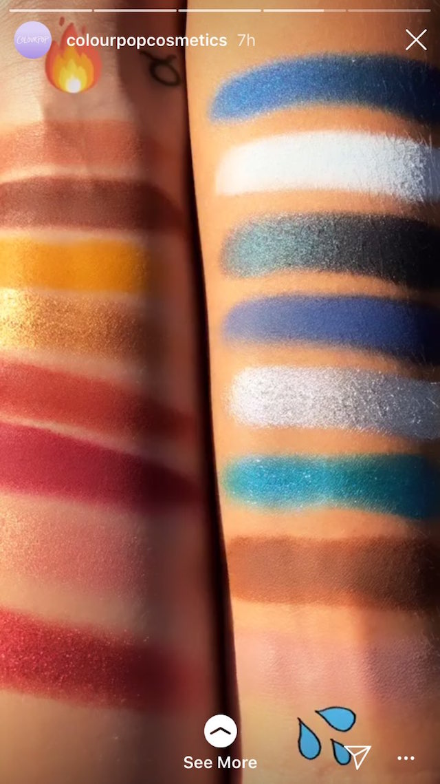 LIT AND WET. Bretman Rock's ColourPop collection comes in two colorways: warm tones, and cool shades. Screenshot from Instagram.com/colourpopcosmetics 