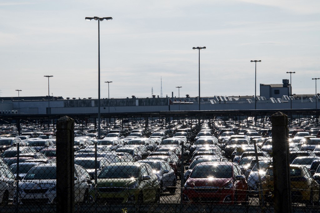 AUTO SALES. Cars parked at the PSA Mulhouse plant, in Sausheim, France, on March 16, 2020. Photo by Sebastien Bozon/AFP 