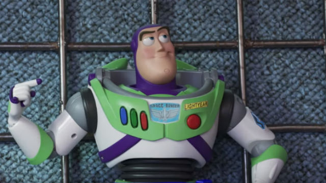 BUZZ. Buzz Lightyear (Tim Allen) finds himself tied up in the carnival fair. (Screenshot from YouTube/Disney Pixar) 