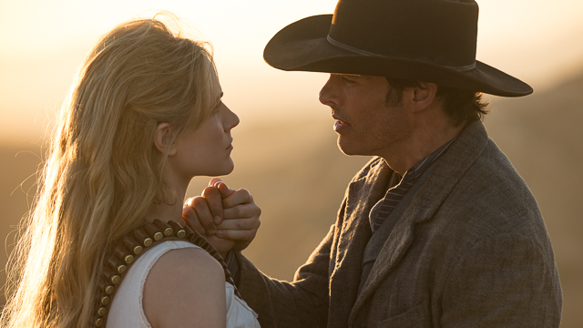 'WESTWORLD.' Dolores (Evan Rachel Wood) and Teddy (James Marsden) are 'Hosts' in HBO's 'Westworld.' Photo courtesy of HBO 