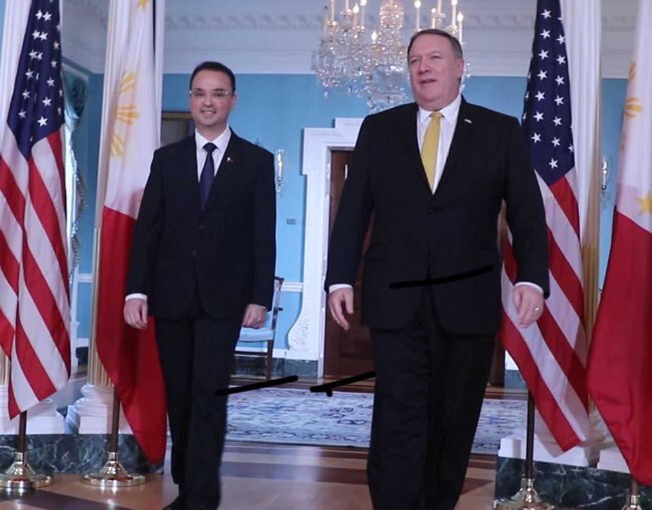 PH-US ALLIANCE. Philippine Foreign Secretary Alan Peter Cayetano (left) with US Secretary of State Mike Pompeo at the US Department of State on June 21, 2018.  Photo from the Philippine Embassy in Washington 

 