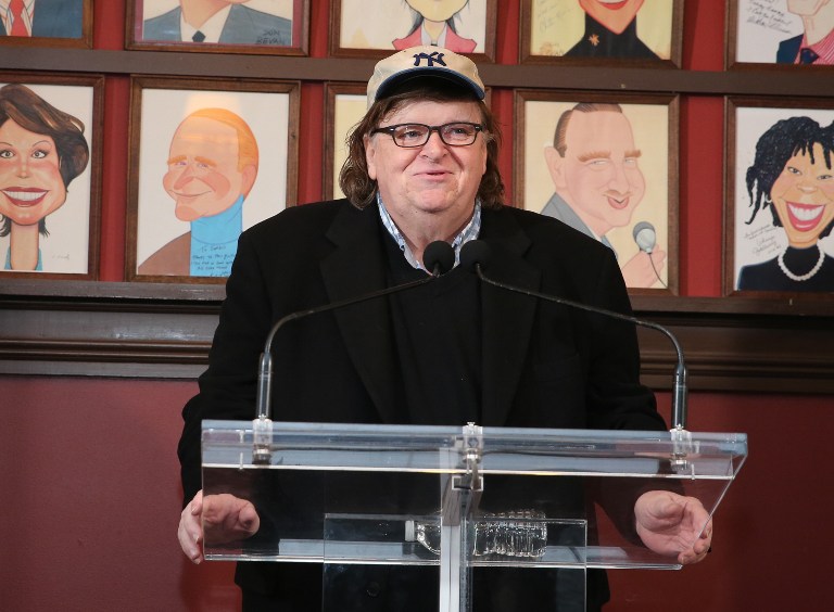 BROADWAY SHOW. At Sardi's on May 1, 2017 in New York City, Filmmaker Michael Moore announces his Broadway debut. Photo by Rob Kim/Getty Images for DKC/O and M/AFP   