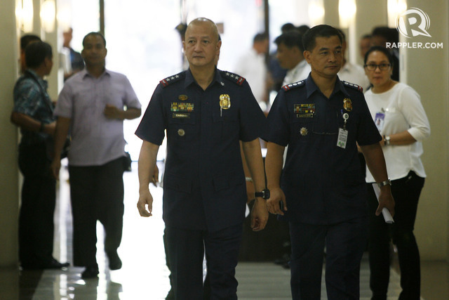 PNP OIC Leonardo Espina arrives at the South Wing Annex of the House of Representatives in Quezon City on Tuesday, Arpil 14, to attend the executive session of the House of Representative's probe into the Mamasapano encounter. Photo by Ben Nabong/Rappler 
